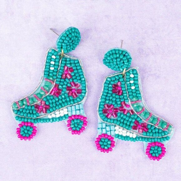 VIOLA Turquoise Roller Skate Seed Bead Pierced Earrings NWT - Picture 1 of 2